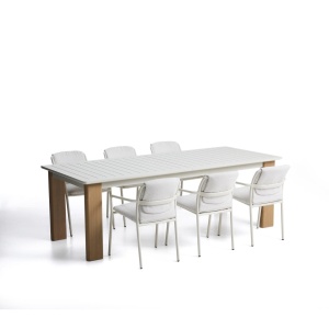Set masa si 6 scaune exterior bej din metal Livorno Kave Home
