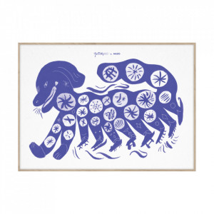 Tablou albastru cu rama din lemn Chinese Dog Blue Paper Collective