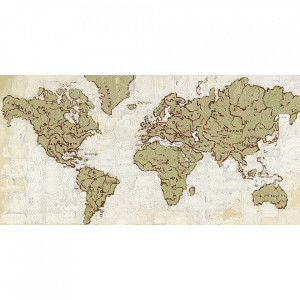 Tablou multicolor din canvas si lemn 70x140 cm World Map Ter Halle