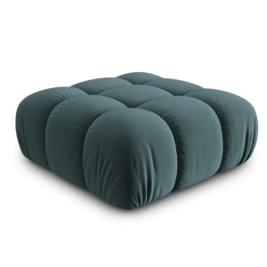 Taburet patrat din catifea albastra petrol 94x94 cm Bellis Micadoni