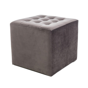 Taburet patrat gri deschis din poliester si placaj 39x39 cm Lori Signal Meble