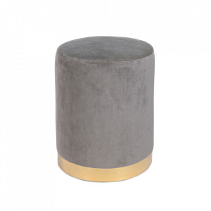 Taburet rotund gri/auriu din catifea 35 cm Lucilla Bizzotto