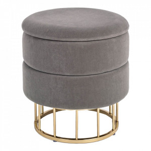 Taburet rotund gri/auriu din catifea 38 cm Pavlina Bizzotto