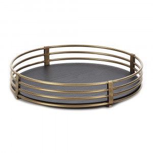 Tava decorativa rotunda aurie/neagra din metal 40 cm Loria Thai Natura